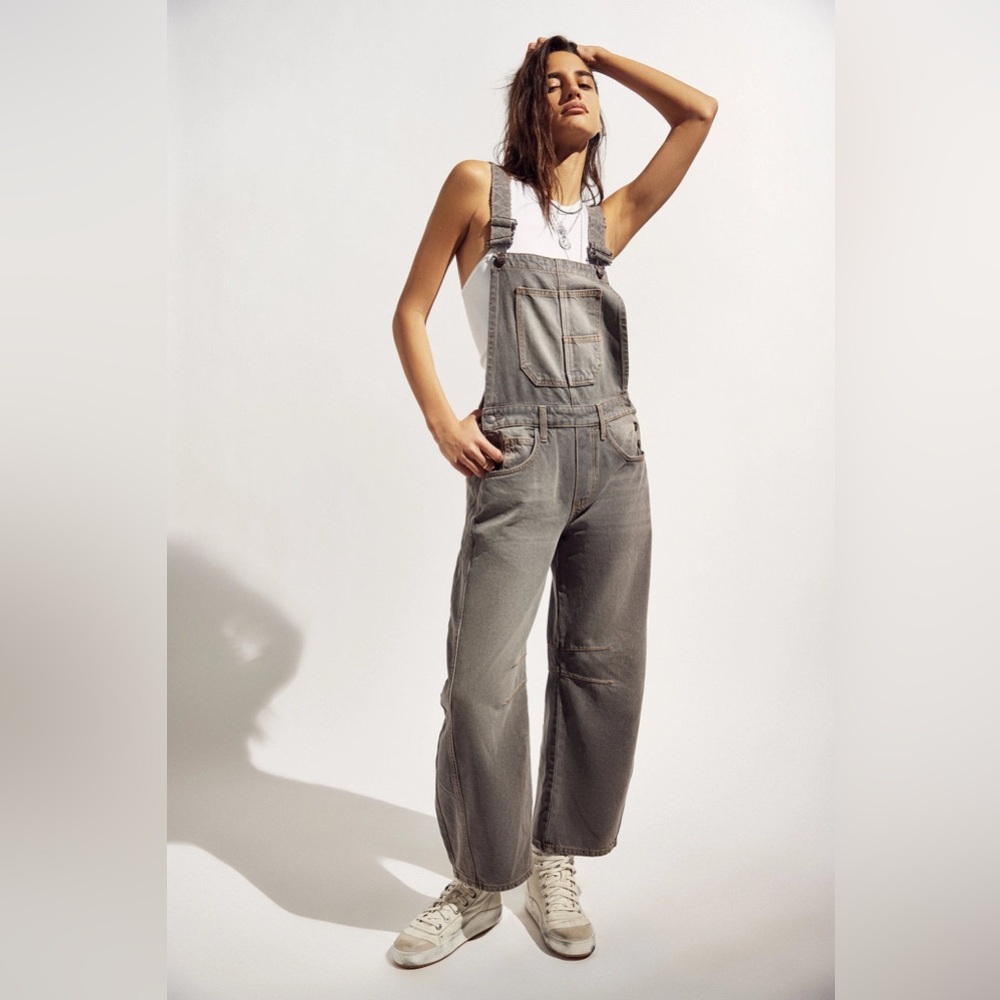Free People Gray Wide-Leg Denim Overalls